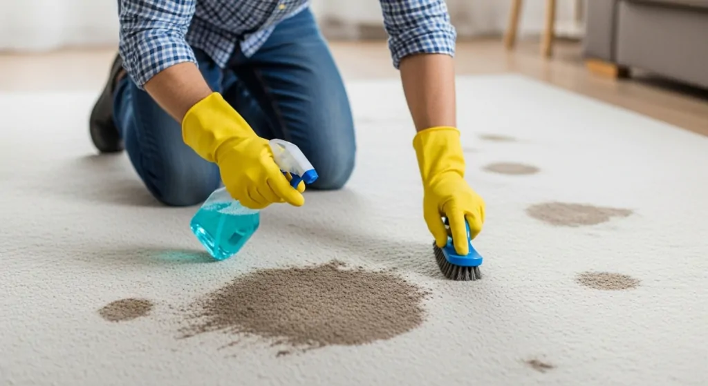 como limpar tapete encardido: pessoa limpando com mistura caseira