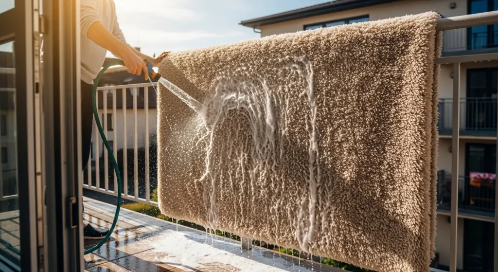 lavando tapete felpudo