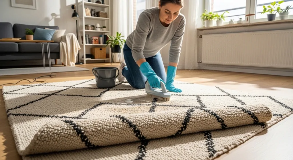 Lavando tapete em apartamento