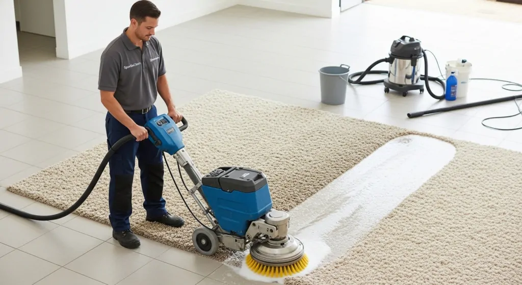 Profissional lavando tapete
