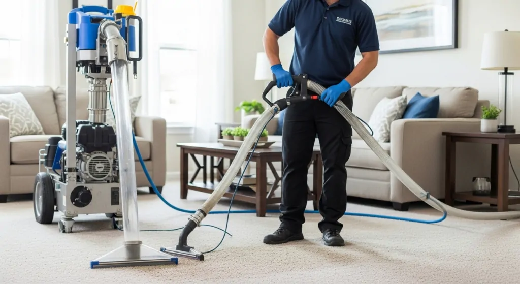 profissional lavando carpete